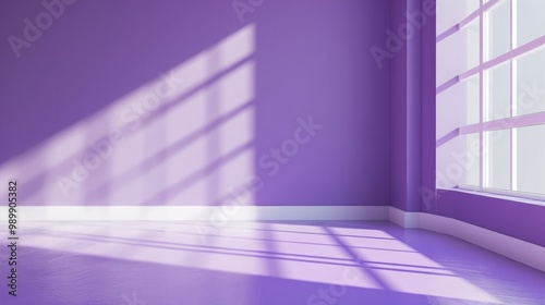 Wall interior background  studio and backdrops show products.with shadow from window color white and purple. background for text insertion and presentation product