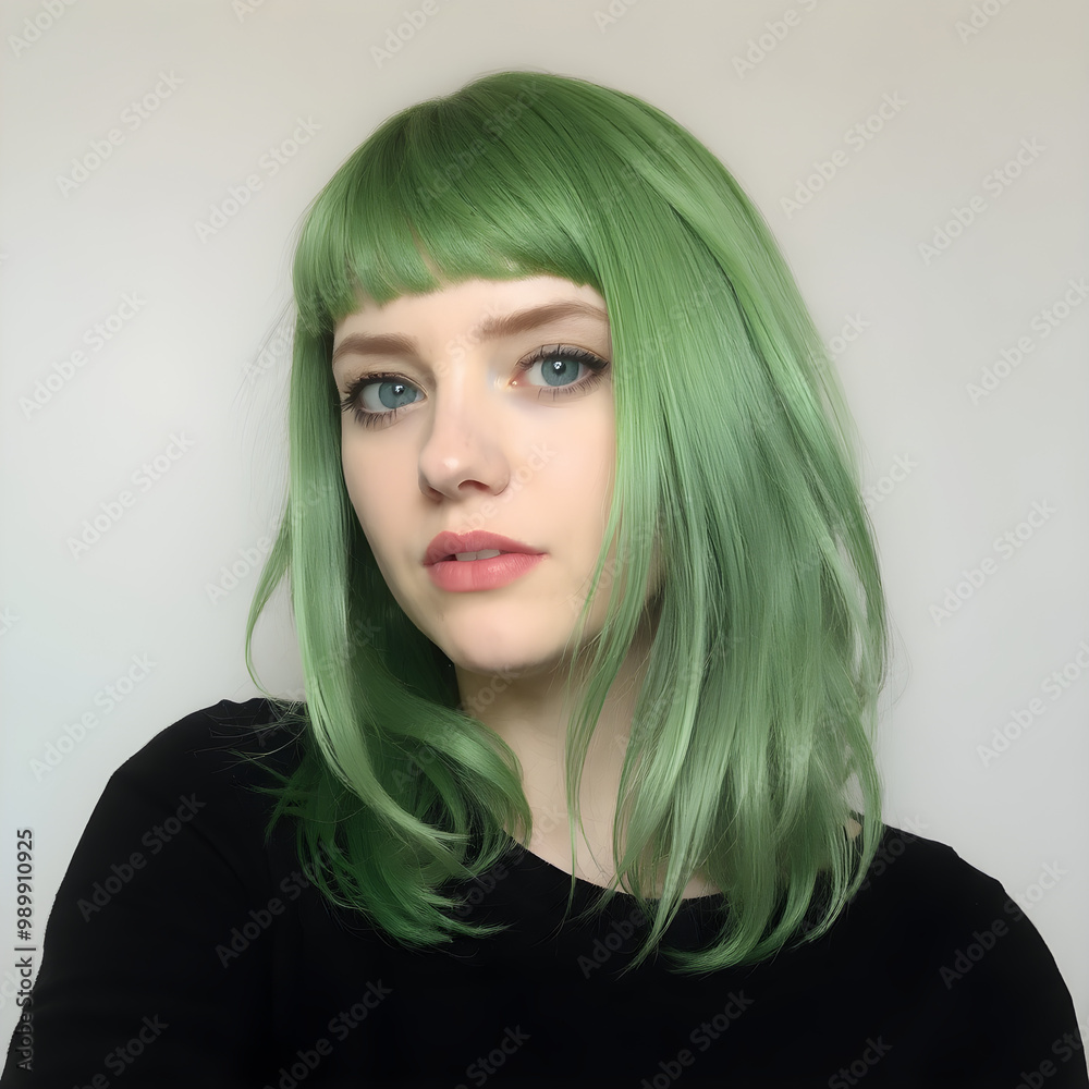 Una linda mujer blanca de cabello muy verde y encantador Una linda mujer blanca de cabello muy verde y encantador