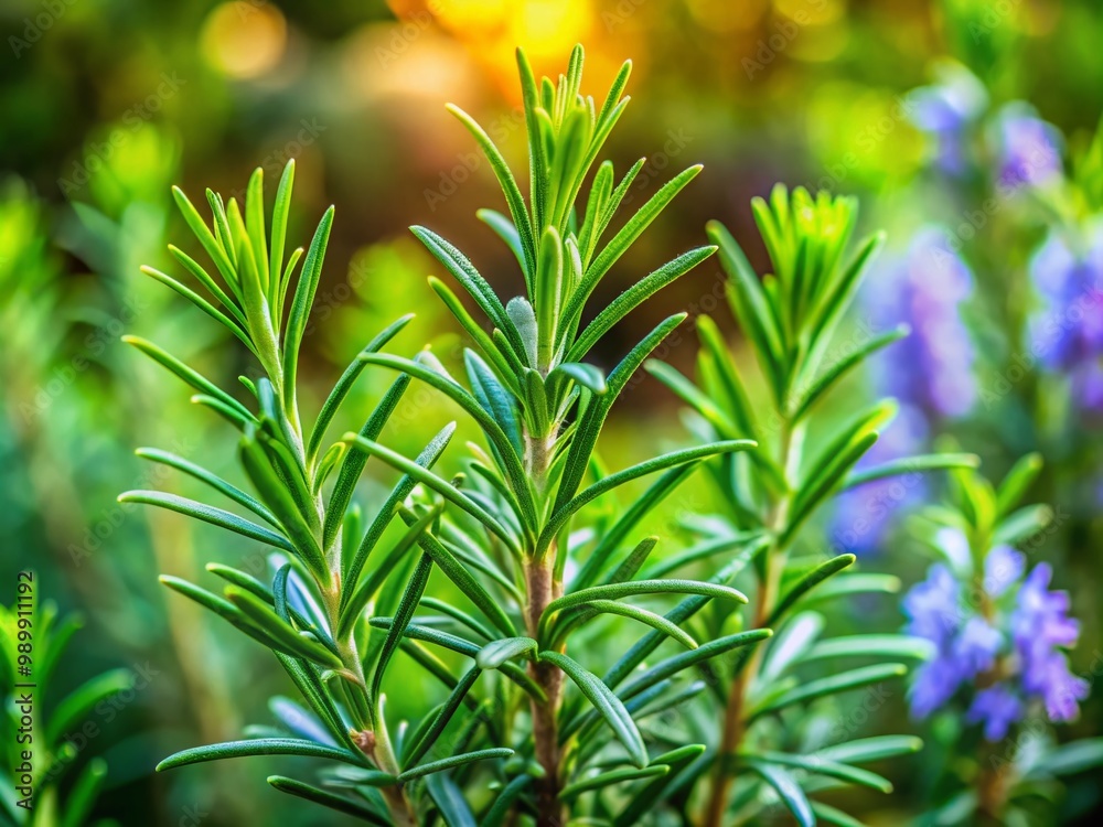 Fototapeta premium Fresh and aromatic rosemary plant growing in a garden setting, ideal for culinary and herbal use
