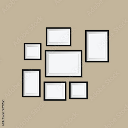 Isolated against a wall, a blank picture frame template set