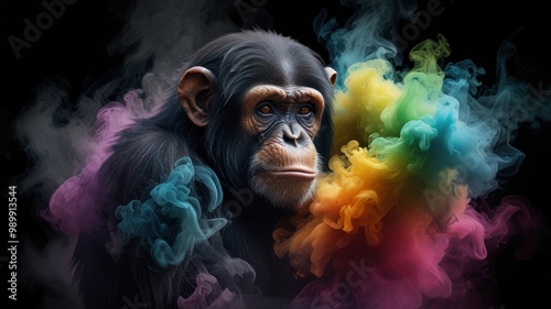 Chimpanzee in a Colorful Haze