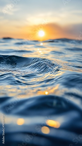 closeup wave sunset transparent oily substances golden hour passages endless lake sinking calming rum smoothened sea photo