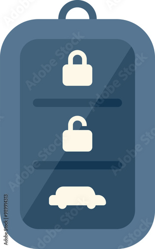 Vector illustration of a car key fob, featuring lock and unlock buttons and a car icon, symbolizing security and remote access