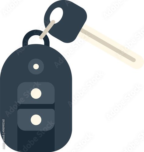 Modern car key with remote control fob is hanging on ring