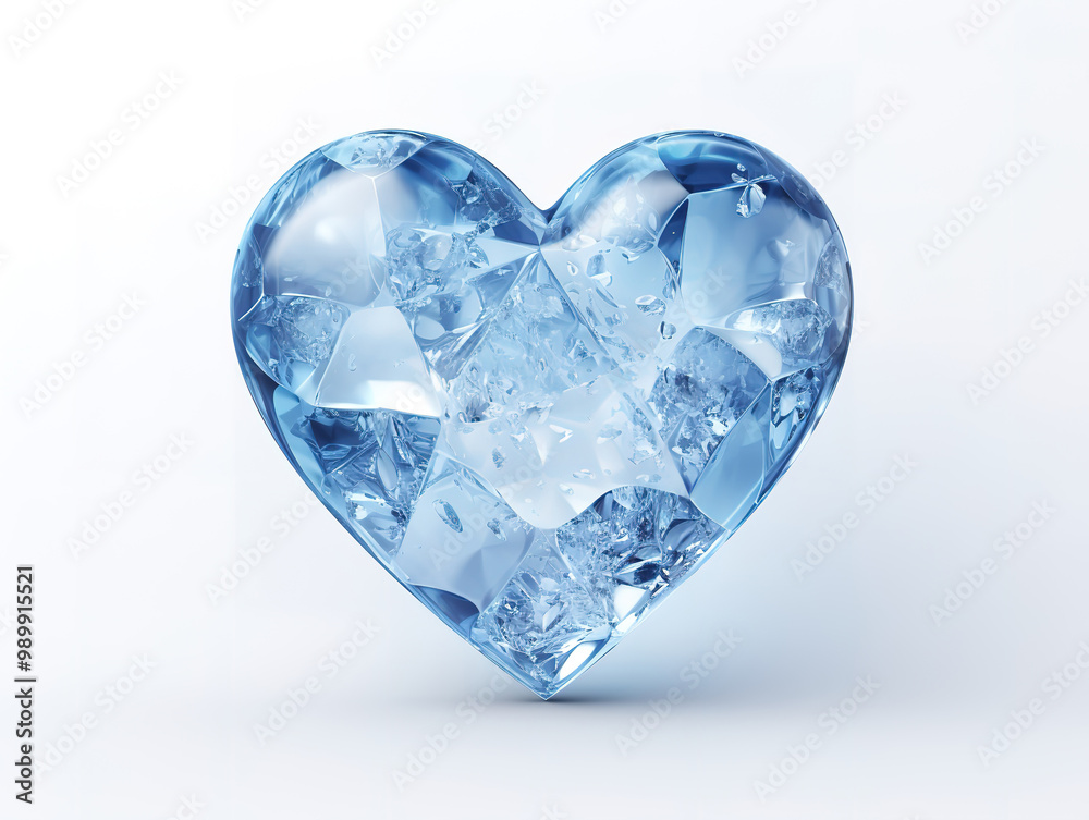Brilliant piece of ice in the shape of a heart. Beautiful heart made of ice.