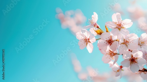 Low-angle shot of a cherry blossom tree in full bloom against a bright sky