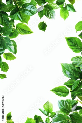 Fresh green leaves framing a white background, perfect for eco-friendly themes and natural designs.