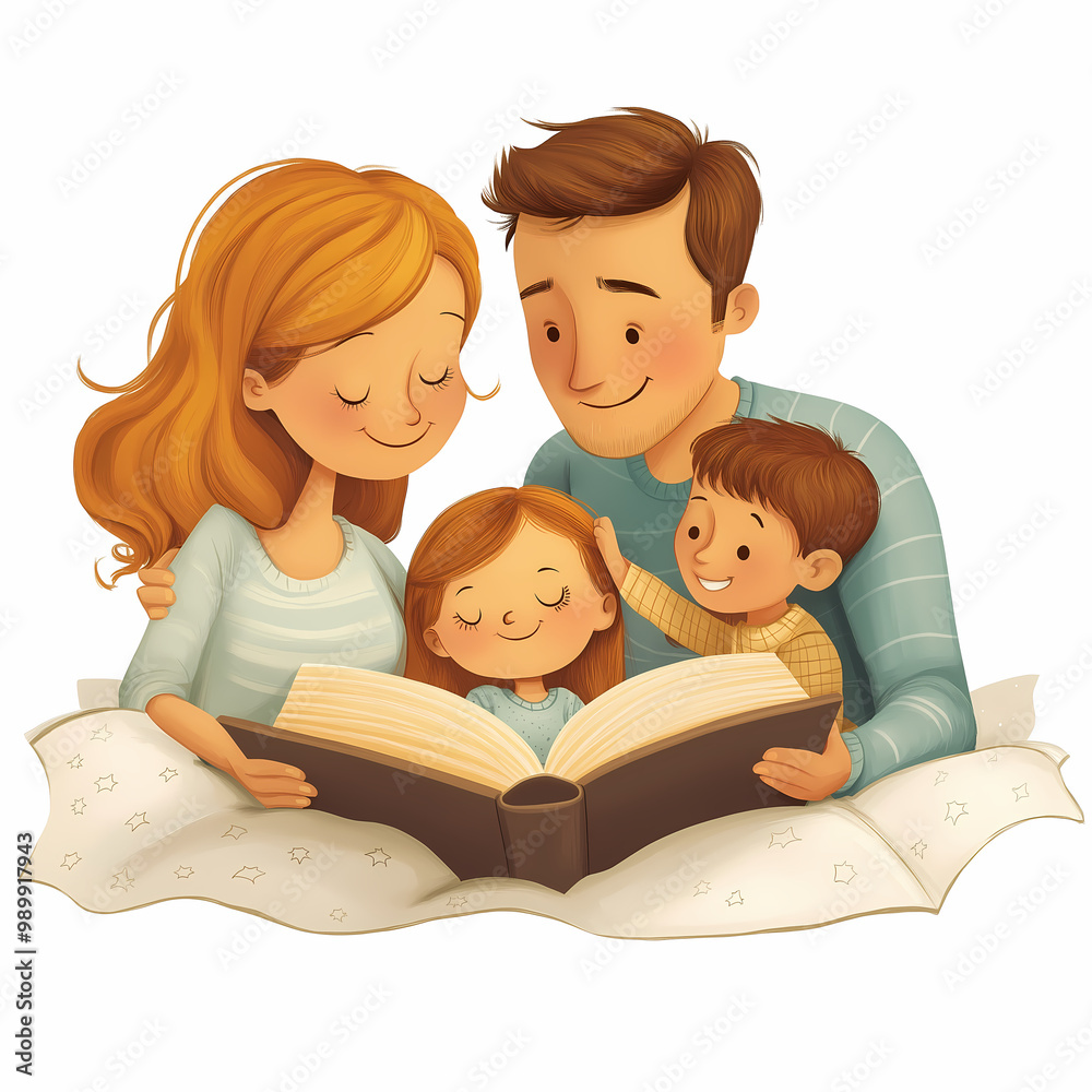 A Heartwarming Family Story Time: Parents and Children Bonding Over a Book, Sharing Joy and Imagination in a Cozy Setting Filled with Laughter and Warmth, Capturing Cherished Moments Together. A Heartwarming Family Story Time: Parents and Children Bonding Over a Book, Sharing Joy and Imagination in a Cozy Setting Filled with Laughter and Warmth, Capturing Cherished Moments Together.