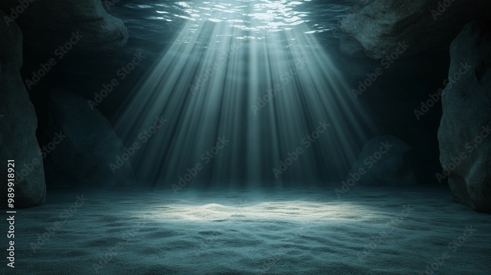 Underwater Cave with Rays of Light Streaming Down Underwater Cave with Rays of Light Streaming Down