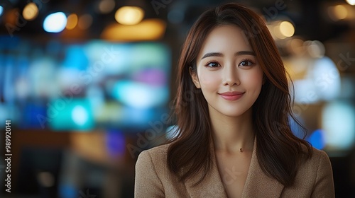 skilled Asian female television news anchor presenting news in a dynamic studio environment, emphasizing her professionalism and connection with viewers through engaging storytelling Free Download skilled Asian female television news anchor presenting news in a dynamic studio environment, emphasizing her professionalism and connection with viewers through engaging storytelling - GFXLoad