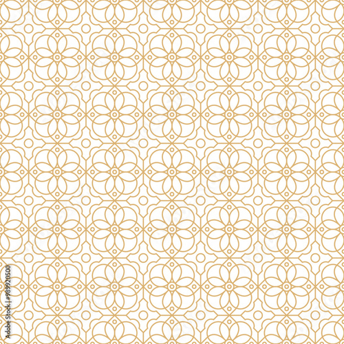 Abstract Golden Flower Outline Seamless Vector Repeat Pattern