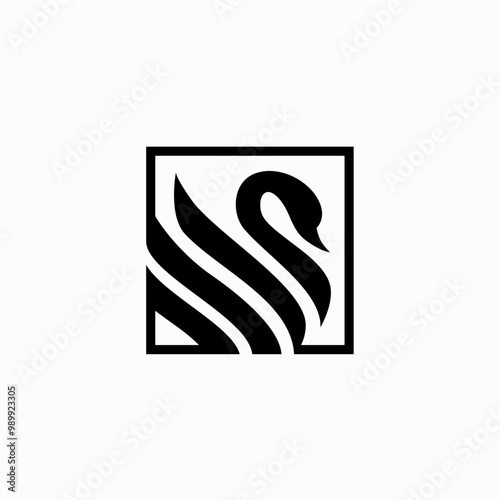black swan square logo vector icon illustration