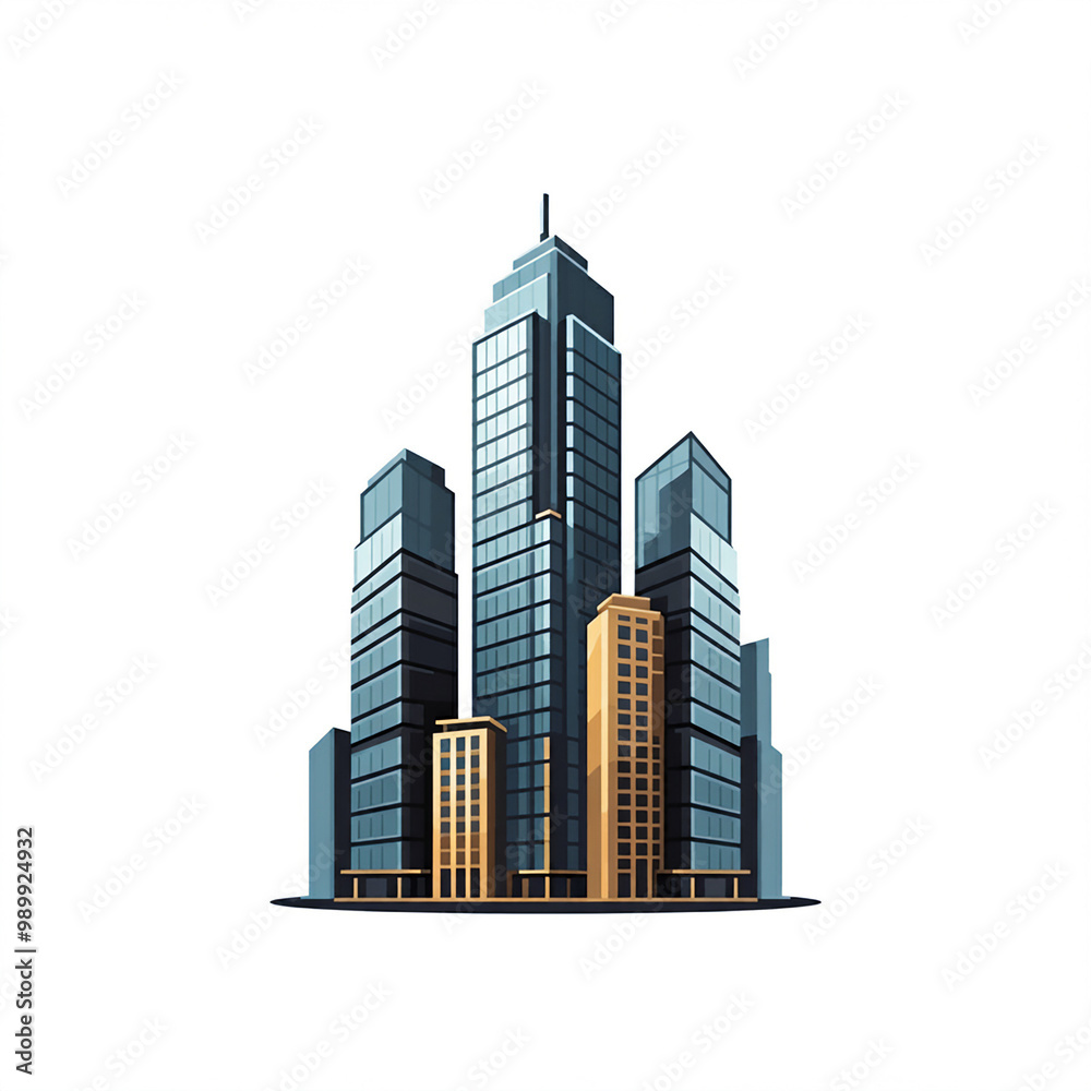 Fototapeta premium A logo depicting tall high-rise business buildings isolated against a plain white background. 