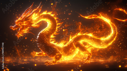 A fiery dragon made of flames, symbolizing power and mystique.