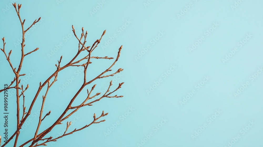 Obraz premium A minimalistic image of a bare branch against a soft blue background, perfect for themes of nature and simplicity.