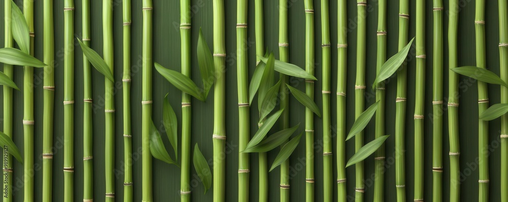 Obraz premium A striking, 3D rendering of aerial view bamboo wall shelves in a serene setting Bamboo details must be crisp and realistic with seamless integration