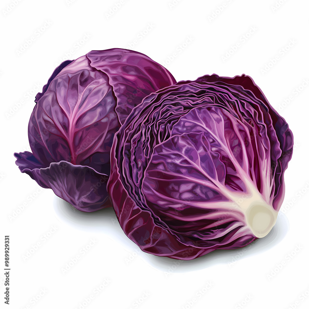 Fototapeta premium A Colorful Display of Fresh Crimson Cabbage: Perfectly Shaped, with Deep Purple Leaves Ready to Enhance Any Culinary Dish, Showcasing Nature's Beauty and Nutritional Benefits