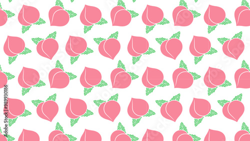 葉っぱの付いたかわいい桃のシームレスな背景イラストのパターンスウォッチ