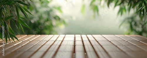 Illustrate a futuristic bamboo bench from a low-angle view, infusing it with a touch of sci-fi elements Utilize CG 3D techniques to bring to life a blend of nature and technology photo