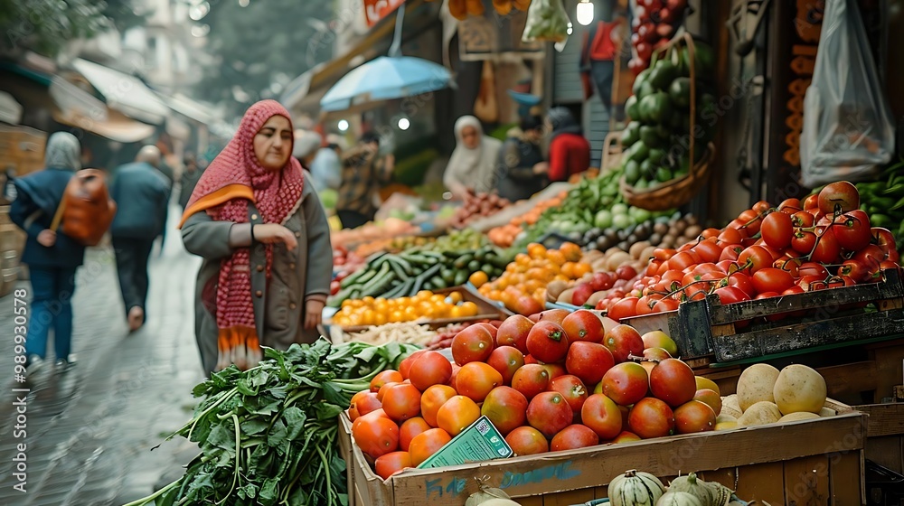 A bustling market scene with fresh fruits and vegetables, showcasing local produce. A bustling market scene with fresh fruits and vegetables, showcasing local produce.