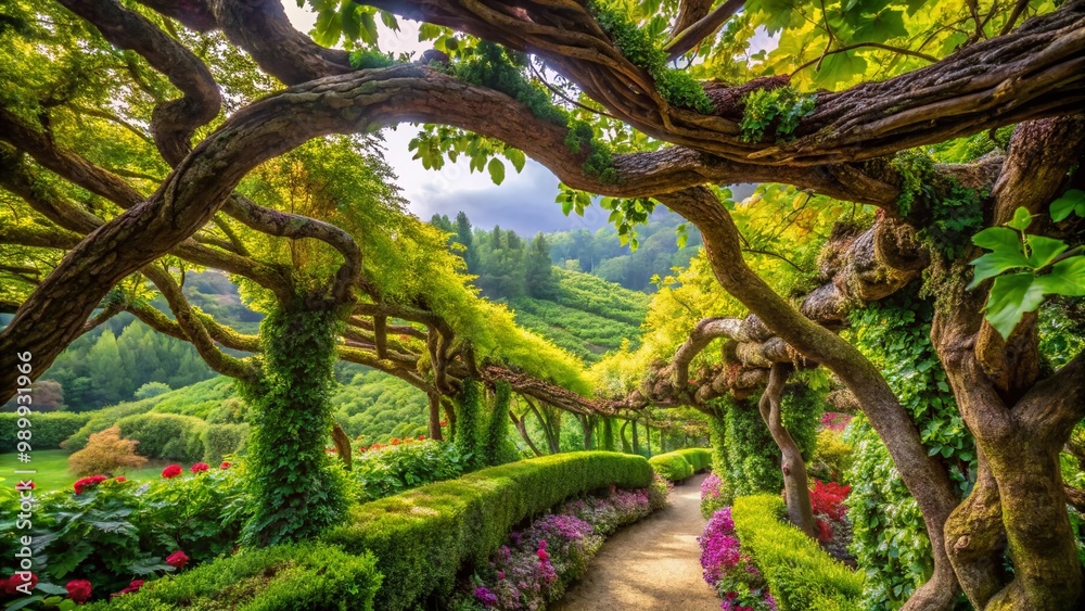 Naklejka premium Intricate Patterns of Nature: Strangle Scenes in Lush Greenery and Twisted Vines in the Wild