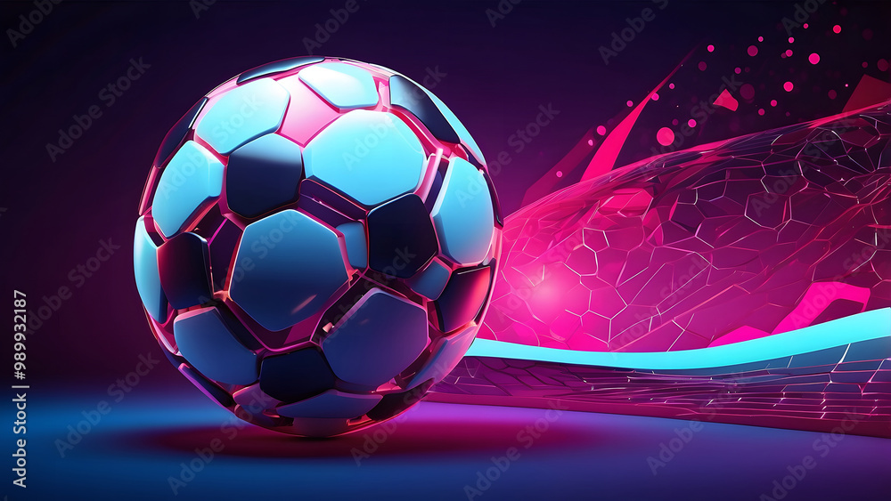 Fototapeta premium Neon Glow Football Championship, Abstract Soccer Ball on a Neon Background