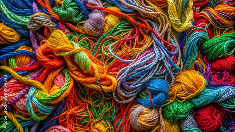 Intricate Tangle of Colorful Threads Creating a Complex Pattern in a Close-Up View of Textiles Intricate Tangle of Colorful Threads Creating a Complex Pattern in a Close-Up View of Textiles