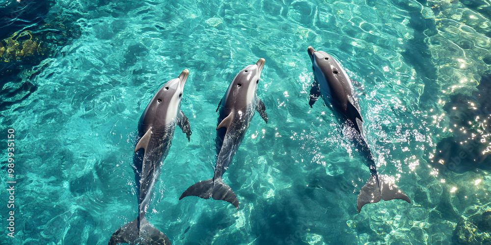 Fototapeta premium Dolphins swimming in clear water