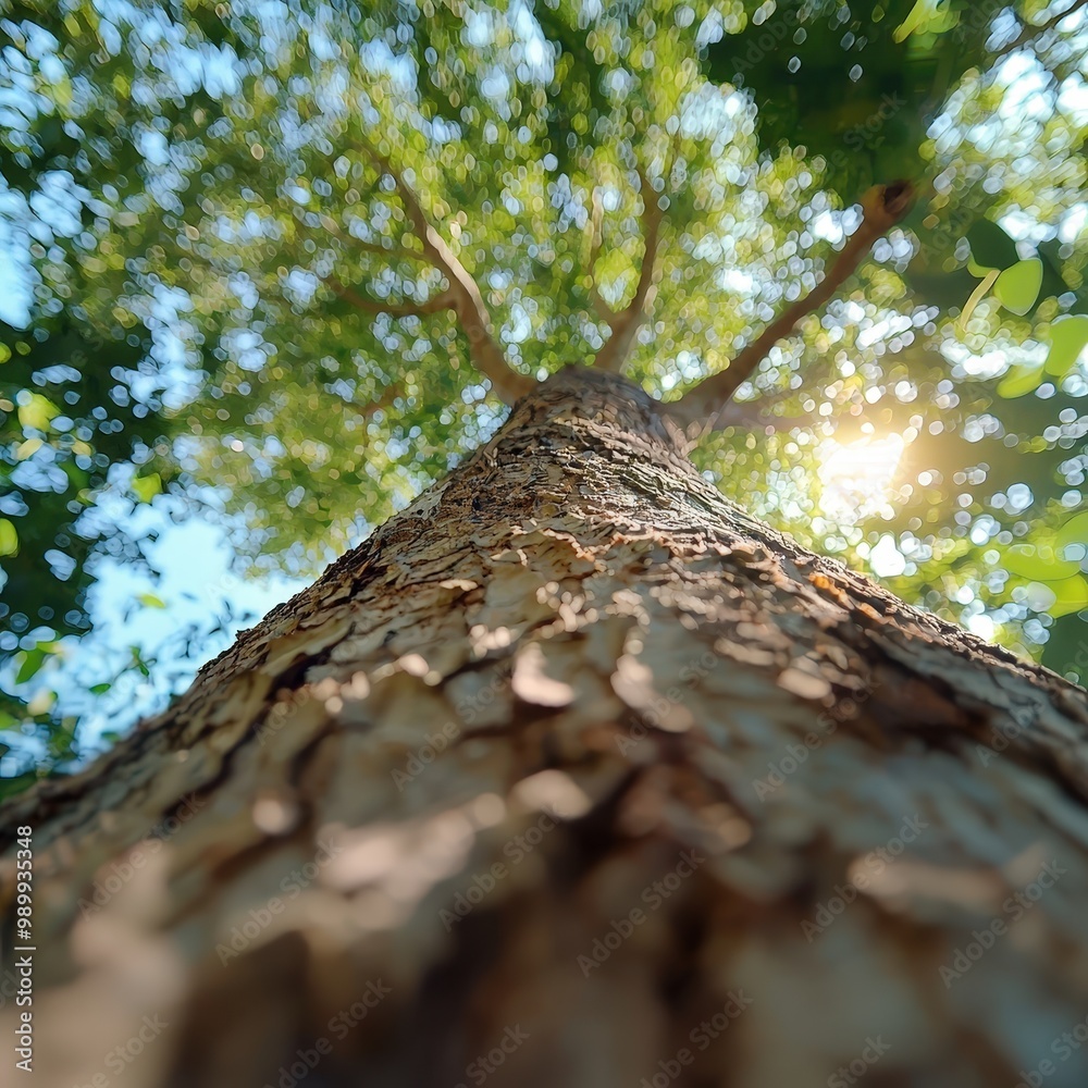 Low-angle shot of a tree with ancient, weathered bark in a historic park Low-angle shot of a tree with ancient, weathered bark in a historic park