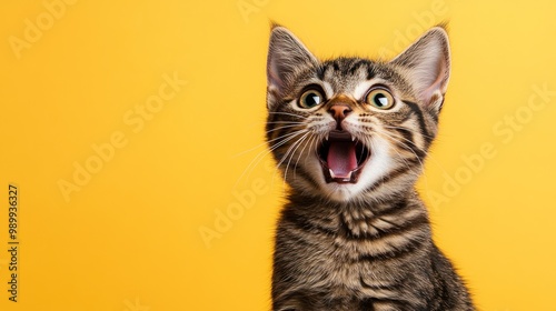 Surprised Tabby Kitten on Yellow Background