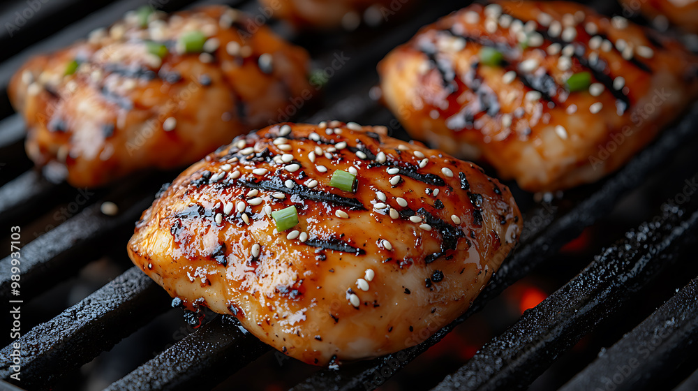 Grilled chicken thighs marinated in teriyaki sauce