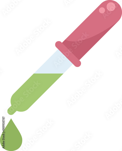 Chemical dropper dripping green liquid icon illustration featuring a pink and white dropper with green liquid