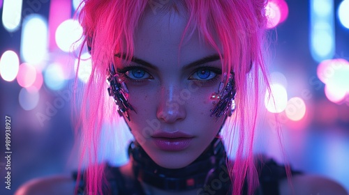 Cyberpunk Woman with Pink Hair