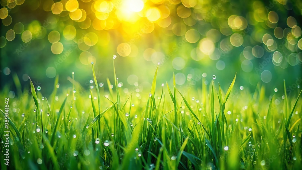 Obraz premium Lush Green Grass with Beautiful Bokeh Effect Creating a Serene and Dreamy Natural Background