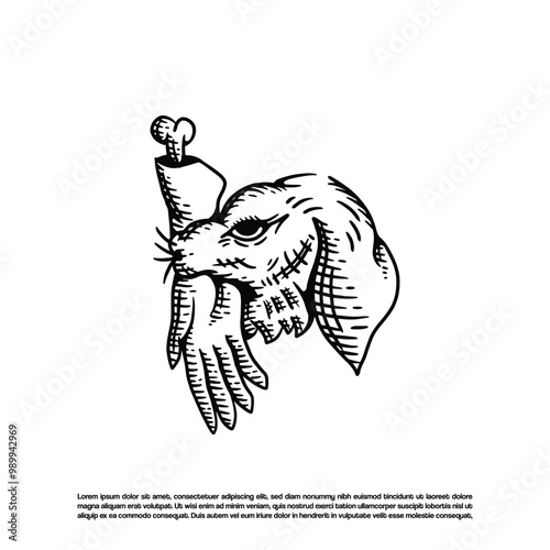 Sketch art dog biting a hand vector isolated on white background