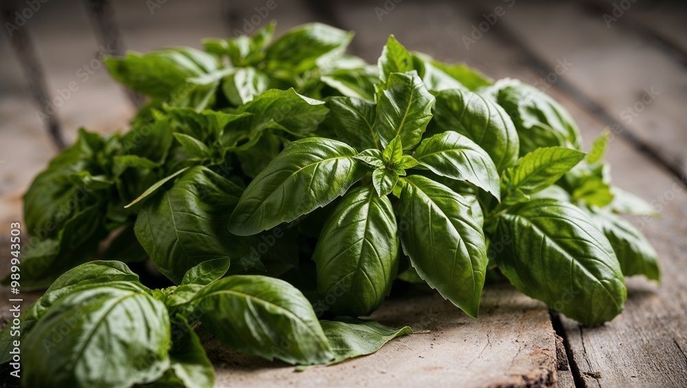 Fresh basil bunch with aromatic fragrance closeup Fresh basil bunch with aromatic fragrance closeup