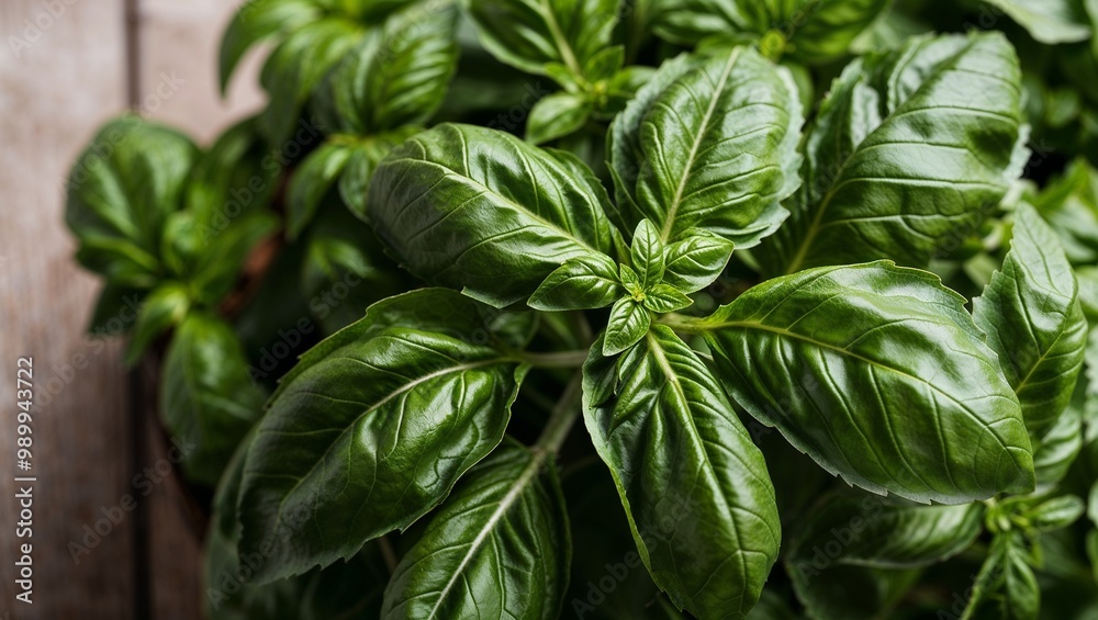Fresh basil leaves with soft texture closeup Fresh basil leaves with soft texture closeup