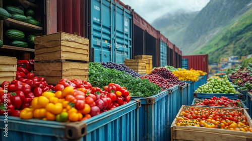 Fresh produce is unloaded from shipping containers.