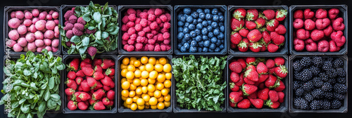 Wallpaper Mural Assortment of fresh fruits and vegetables in wooden crates. Torontodigital.ca
