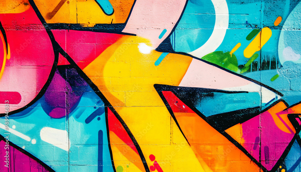 Fototapeta premium A graffiti-covered urban wall, showcasing vibrant colors, bold lines, and an edgy, artistic vibe