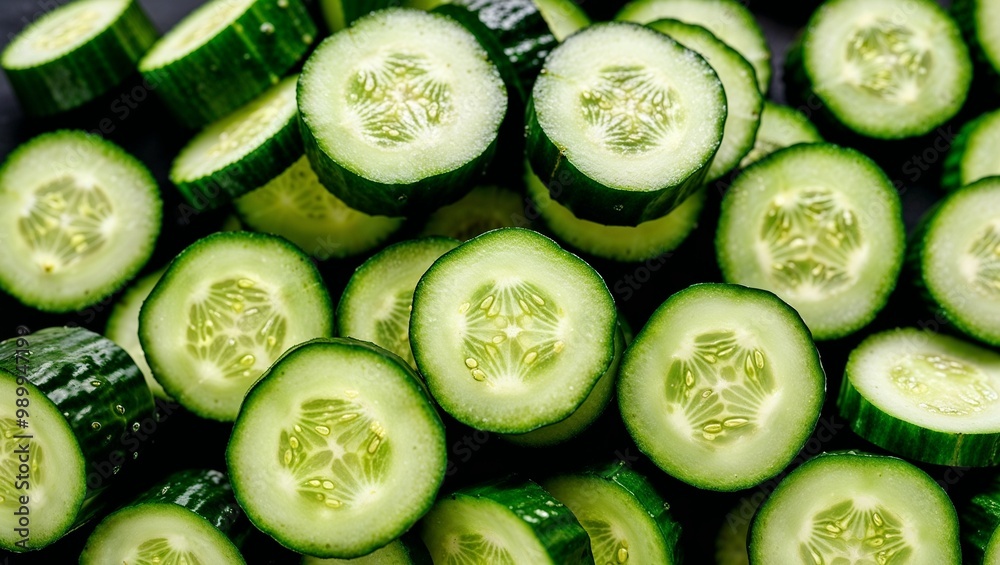 Sliced cucumbers with crisp edges closeup Sliced cucumbers with crisp edges closeup