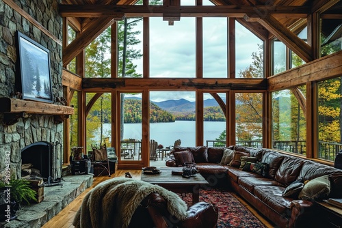 A large living room with a fireplace, a couch, and a TV