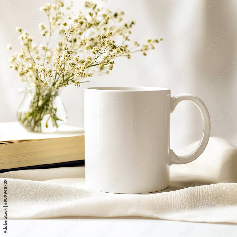 White mug mockup on white cloth White mug mockup on white cloth