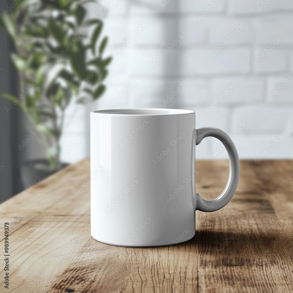 White mug mockup on wooden table
