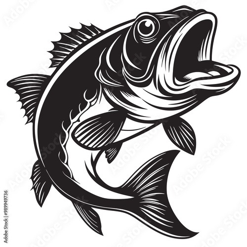 Largemouth bass fish silhouette vector on a white background