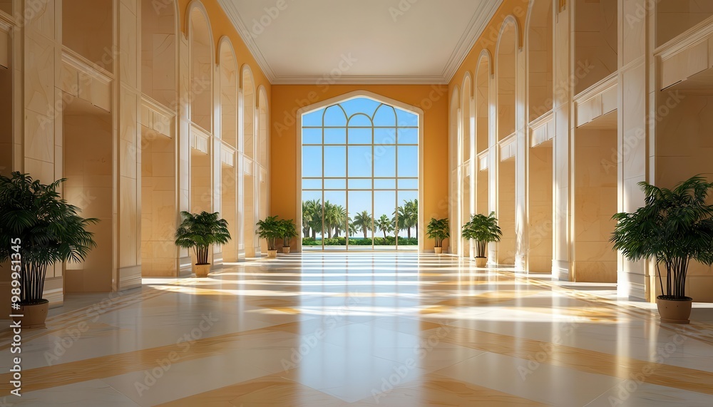 Fototapeta premium Luxurious interior featuring polished marble floors, intricate wall designs, and grand pillars, creating a timeless and opulent classic aesthetic