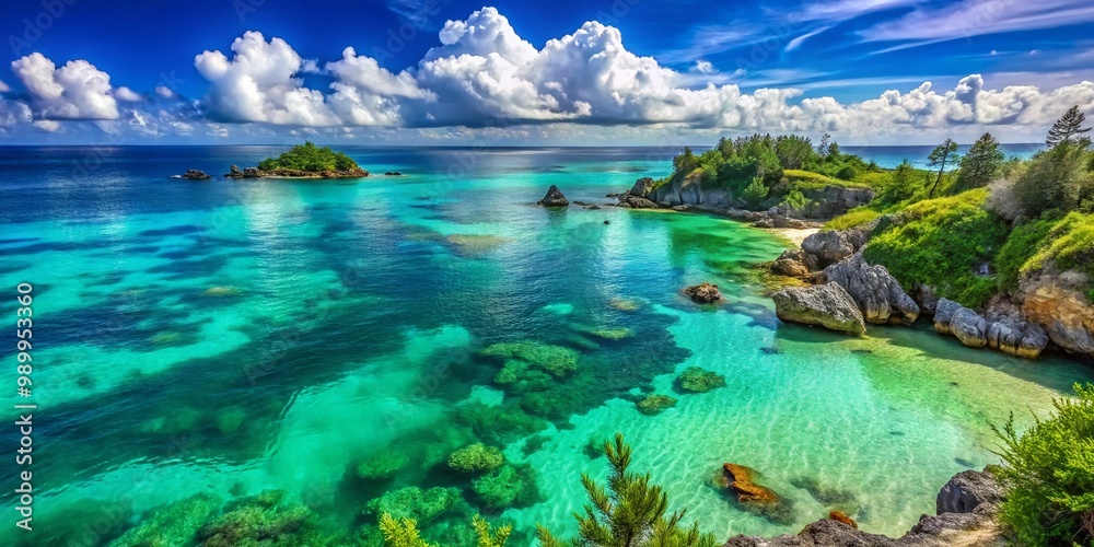 Fototapeta premium Mysterious Bermuda Triangle Waters Near Mexico with Vibrant Blue Ocean and Scenic Coastal Views