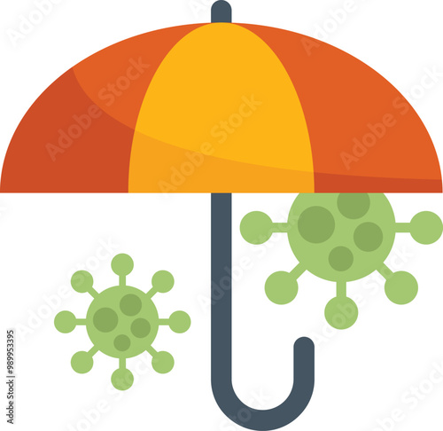 Umbrella protecting from virus cells icon in flat style isolated on white background