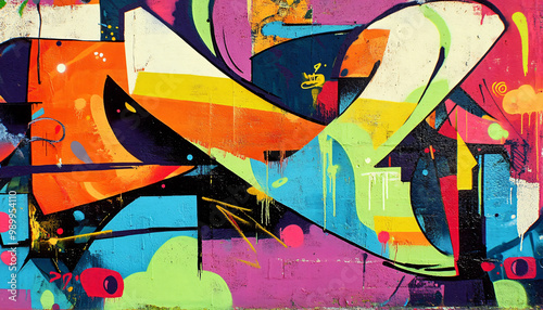 A graffiti-covered urban wall, showcasing vibrant colors, bold lines, and an edgy, artistic vibe