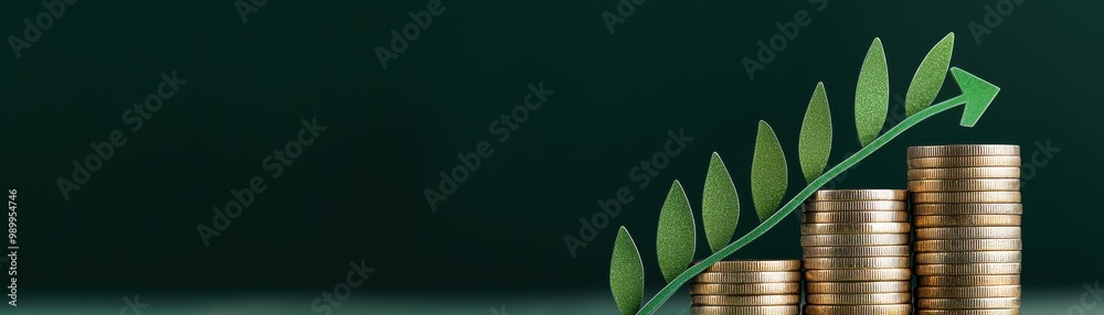 A stack of coins with a green leaf symbolizing growth and prosperity in finance and investment. A stack of coins with a green leaf symbolizing growth and prosperity in finance and investment.